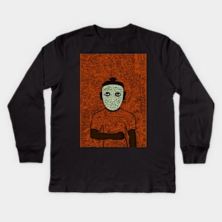 Chuck: Intriguing MaleMasked NFT with Doodle Eyes, Dark Skin, and a Mysterious Dark Item Kids Long Sleeve T-Shirt